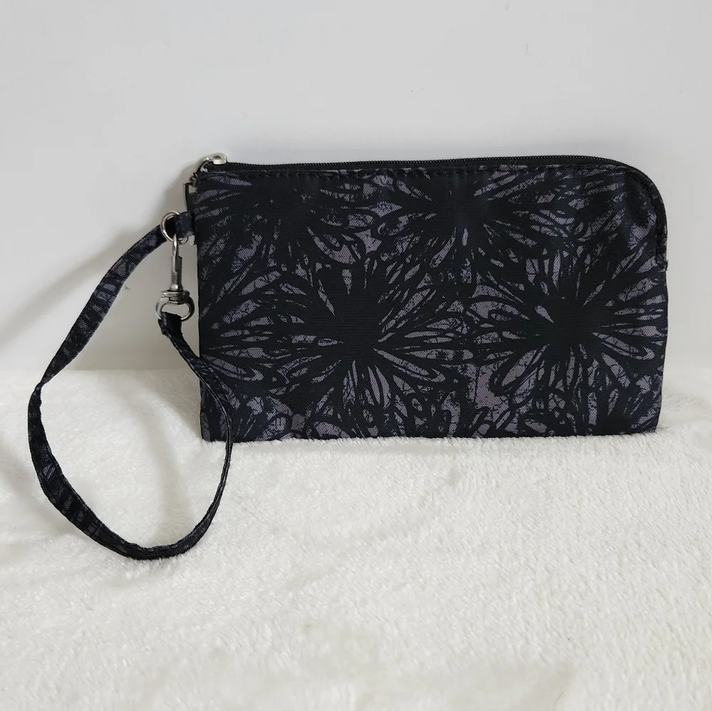 Baggallini Black Onyx Floral Flower RFID Go Phone Wristlet Wallet Clutch